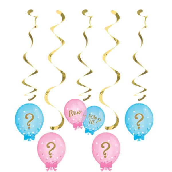 Gender Reveal Balloons Dizzy Danglers Hanging Swirls - 76cm x 99cm