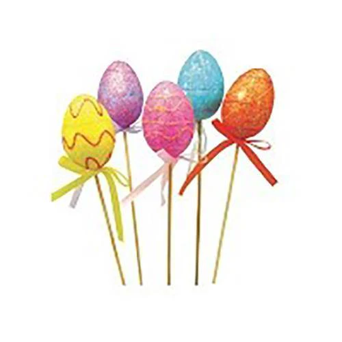 5 Pack Glitter Polystyrene Egg Picks - 26cm