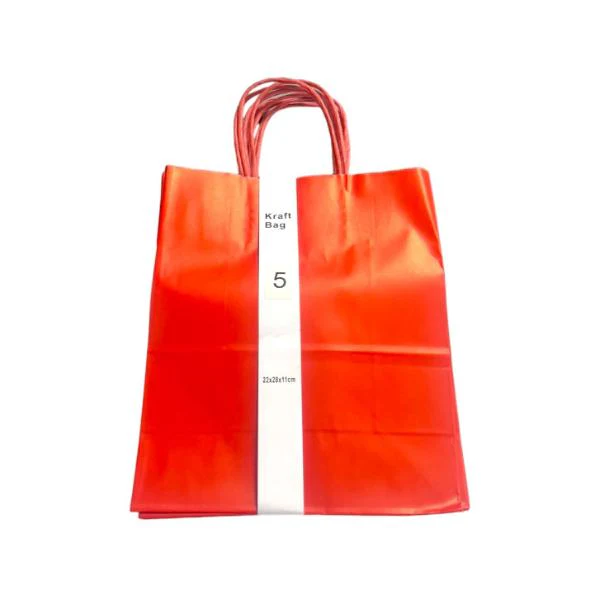 5 Pack Red Kraft Bag - 22cm x 28cm x 11cm - Image 2