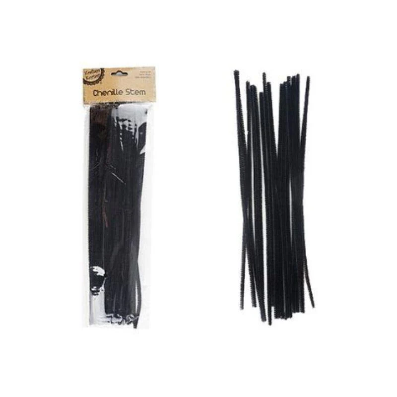 50 Pack Black Chenille Stems - 6mm x 30cm