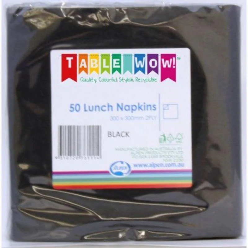 50 Pack Black Lunch Napkins - 30cm x 30cm