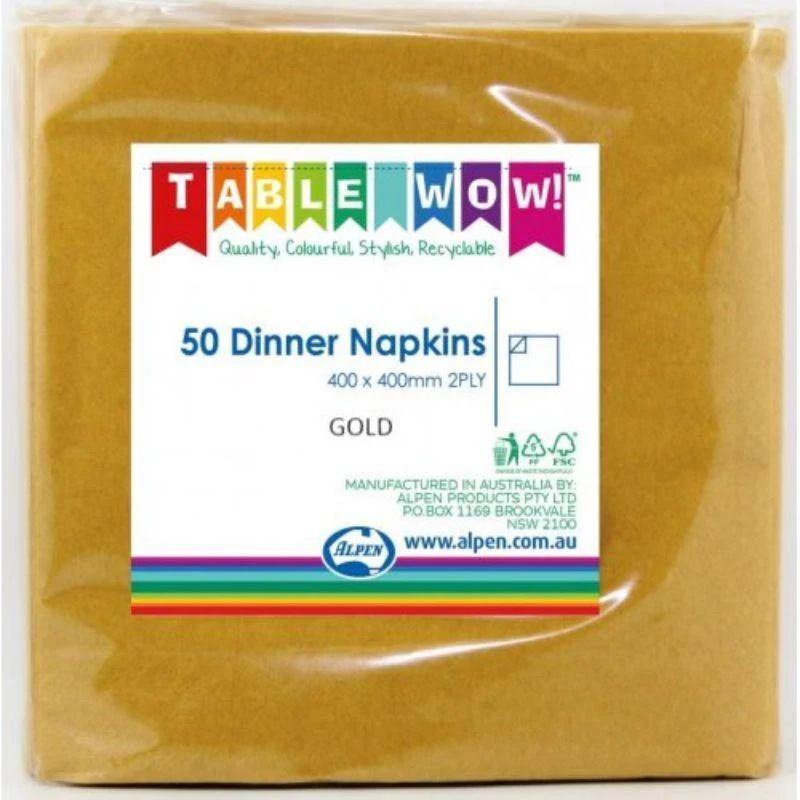 50 Pack Gold Dinner Napkins - 40cm x 40cm