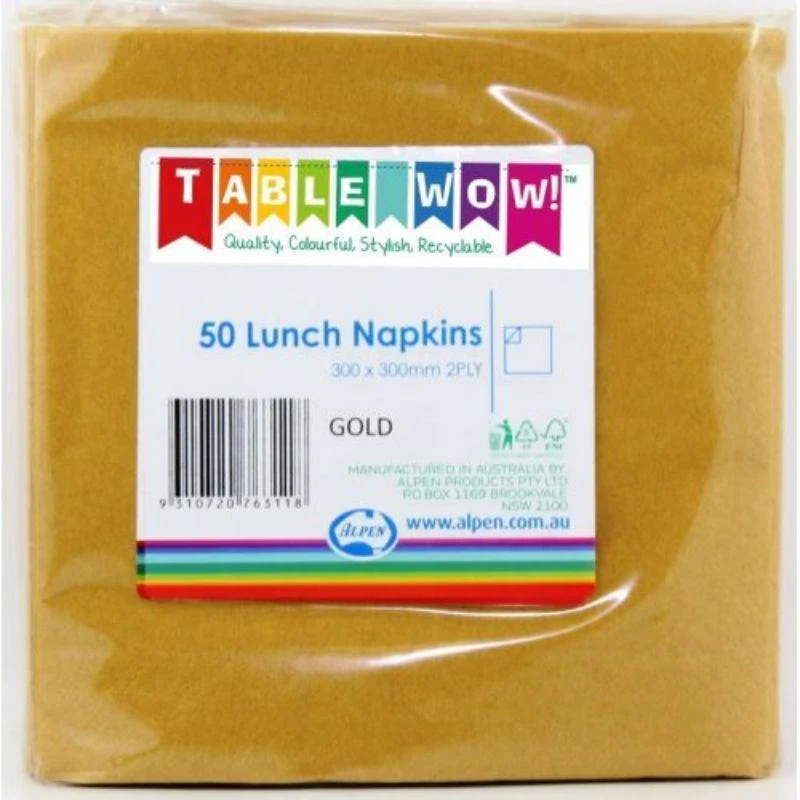 50 Pack Gold Lunch Napkins - 30cm x 30cm