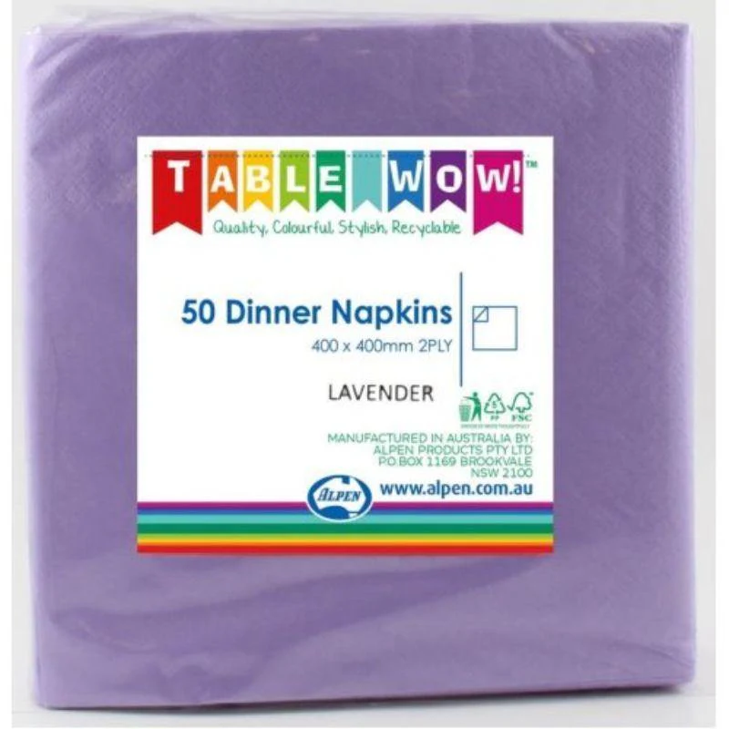 50 Pack Lavender Dinner Napkins - 40cm