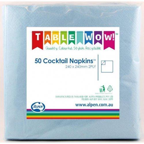 50 Pack Light Blue Cocktail Napkins - 24cm