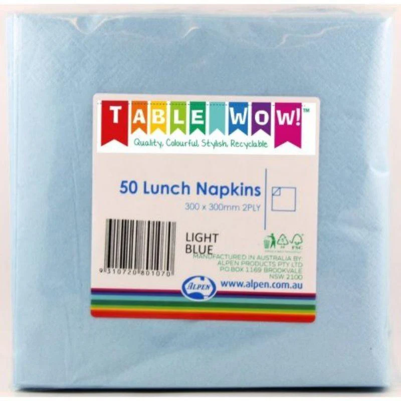 50 Pack Light Blue Lunch Napkins - 33cm x 33cm