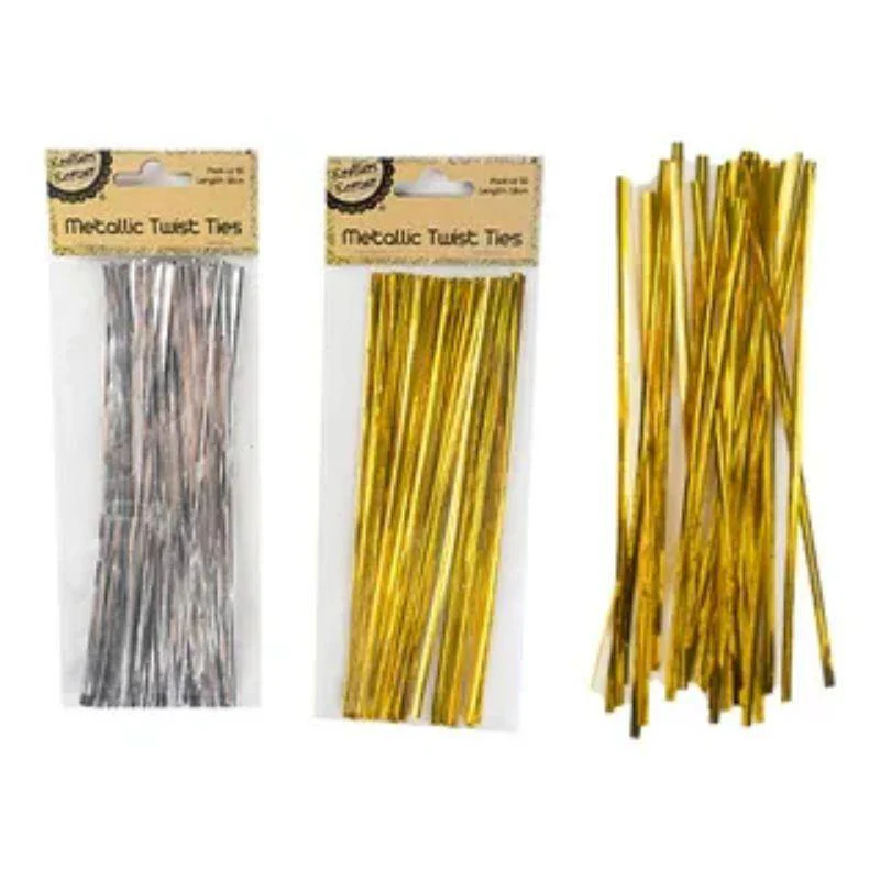 50 Pack Metallic Twist Ties - 18cm