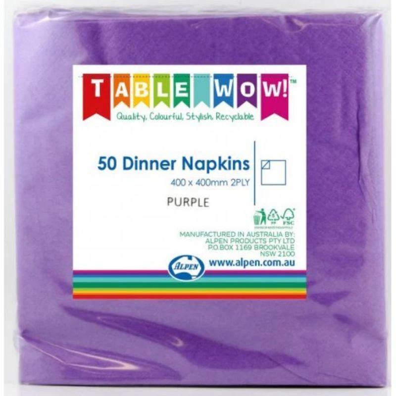 50 Pack Purple Dinner Napkins - 40cm x 40cm