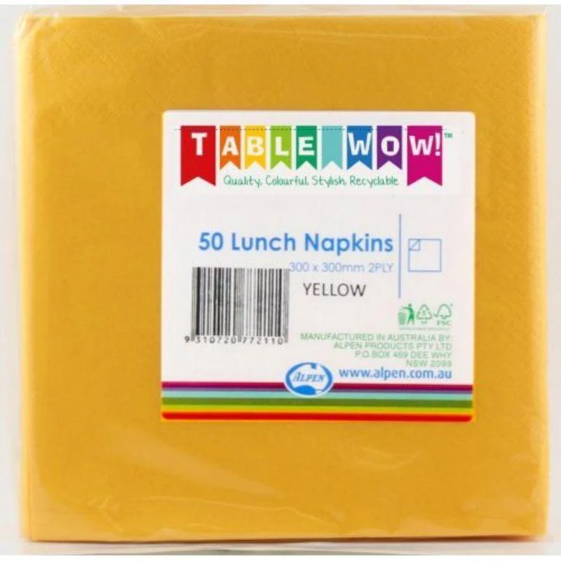 50 Pack Yellow Lunch Napkins - 30cm x 30cm