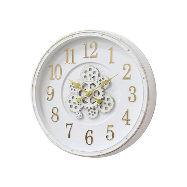 White Cog Clock With Gold Numbers - 50cm
