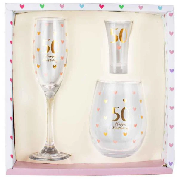 3 Pack 50th Birthday Glass Set