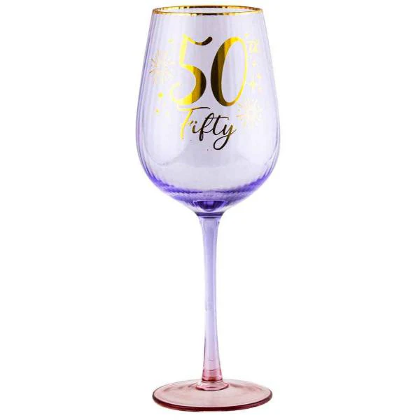 Purple & Gold 50th Fluted Wine Glass - 400ml