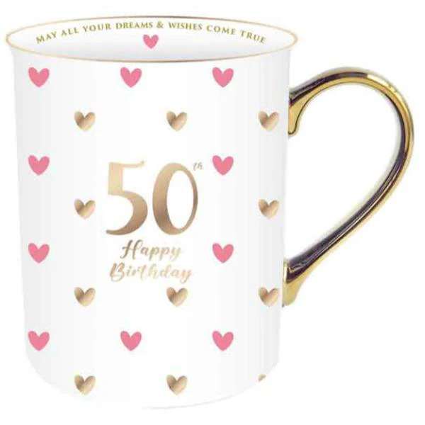 50th Sweet Heart Mug With Gold Handle - 360ml