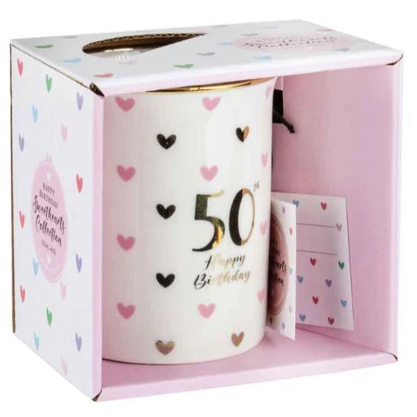 50th Sweet Heart Mug With Gold Handle - 360ml - Image 2