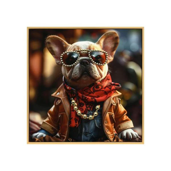 Framed Art French Bulldog With Acrylic Finish - 50cm x 50cm