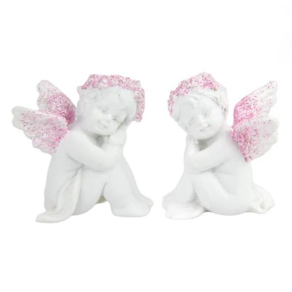 Sitting Cherub With Pink Glitter - 5cm