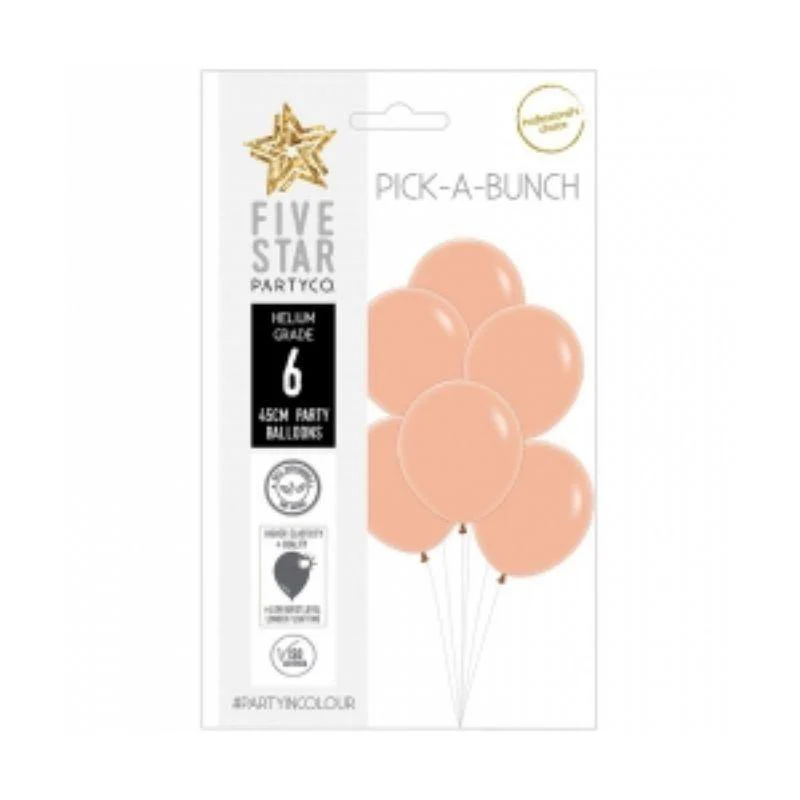 6 Pack Matte Peach Latex Balloons - 45cm