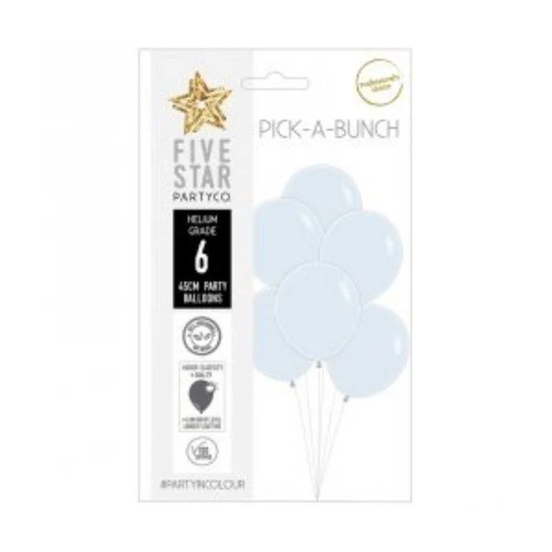 6 Pack Matte White Latex Balloons - 45cm
