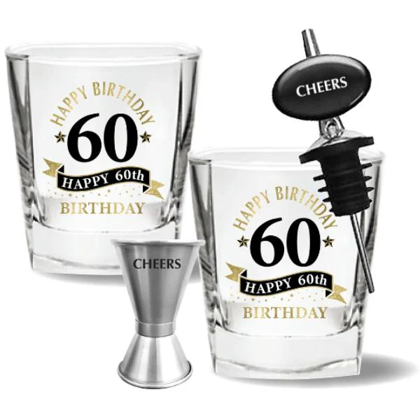 4 Pack Happy 60th Birthday Spirit Glass Gift Set - 260ml