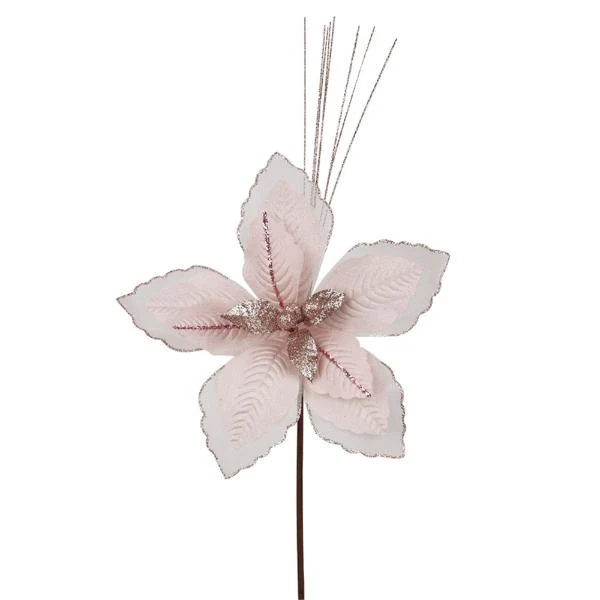 Blush Pink Poinsettia With Organza Stem - 65cm