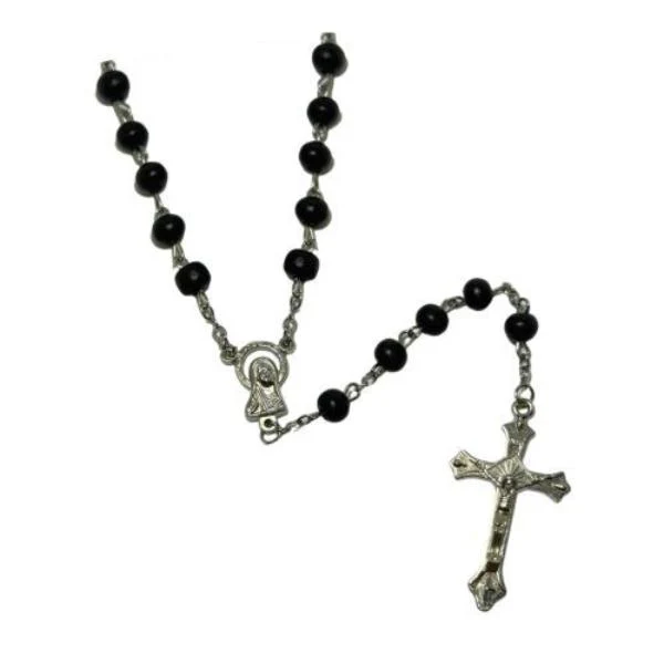 Elegant Black Wooden Rosary With Cross - 0.6cm