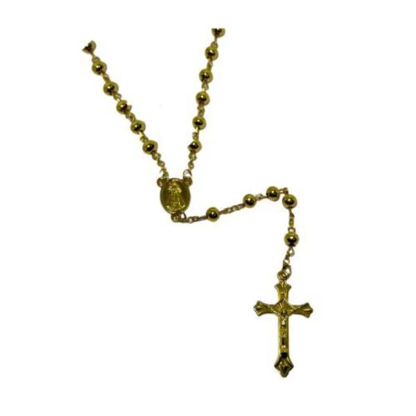 Elegant Gold Colour Metal Beads Rosary With Cross - 0.6cm