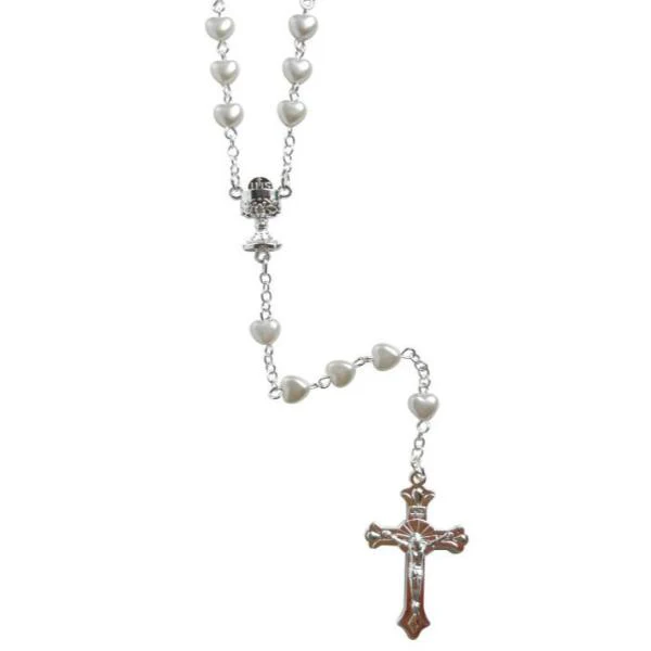 White Heart Shape Pearl Rosary With Holy Grail - 0.6cm