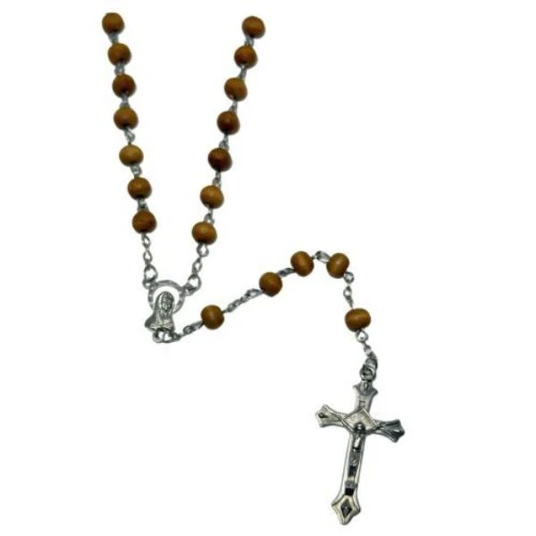 Elegant Coffee Wooden Rosary With Cross - 0.6cm