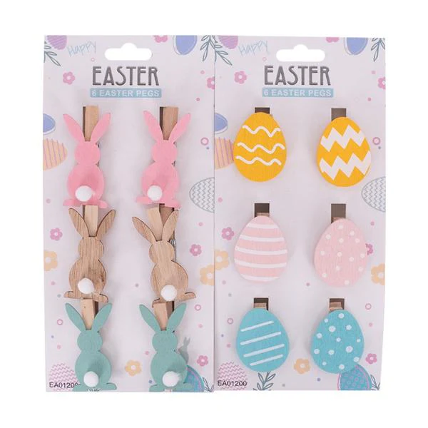 6 Pack Easter Pegs Eggs & Bunnies