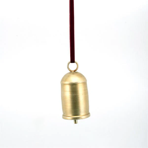 Gold Metal Bell With Burgundy Velvet Ribbon - 6cm x 12.5cm