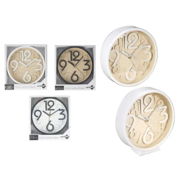 Round Clock With Stand - 17.8cm