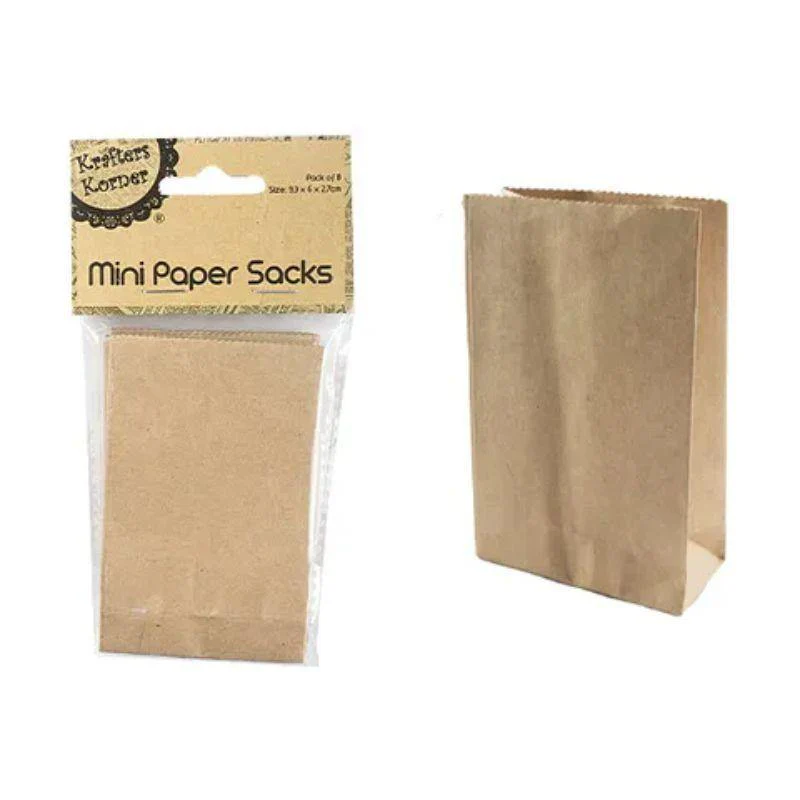 8 Pack Kraft Mini Paper Sacks - 93mm x 60mm x 27mm