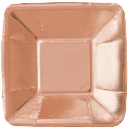 8 Pack Rose Gold Square Paper Plates - 13cm