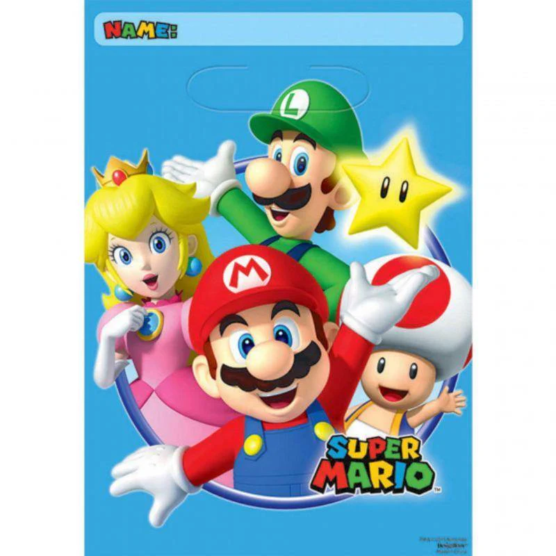 8 Pack Super Mario Bros Folded Loot Bags - 23cm