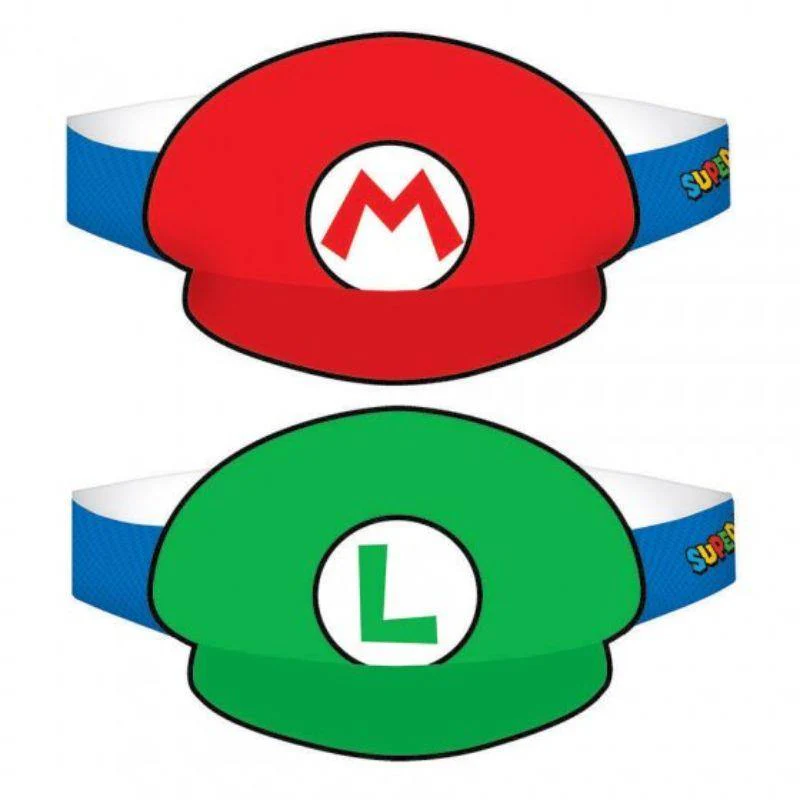 8 Pack Super Mario Bros Paper Hats