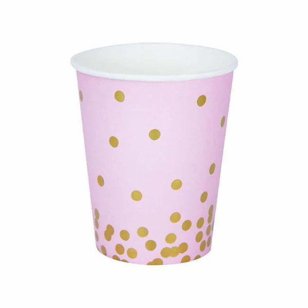 8 Pack Pink Dots Foil Paper Cups - 266ml - Image 2