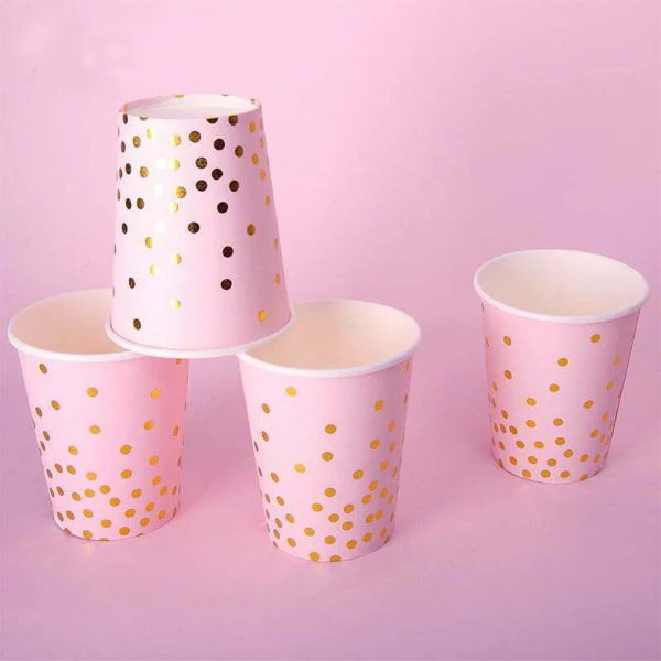8 Pack Pink Dots Foil Paper Cups - 266ml - Image 4