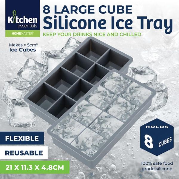 8 Large Cube Grey Silicone Ice Mould Maker Tray - 21cm x 11.3cm x 4.8cm - Image 2