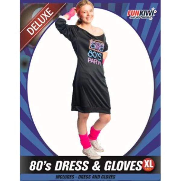 80's Dress & Gloves Costume - XL - Image 2