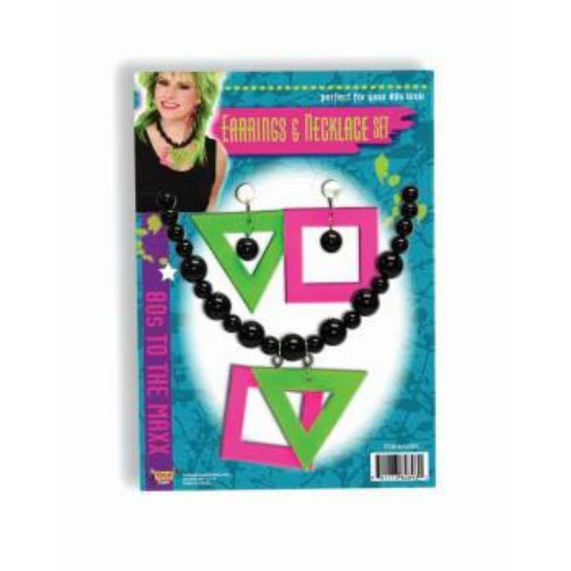 80s Neon Necklace & Earrings Set