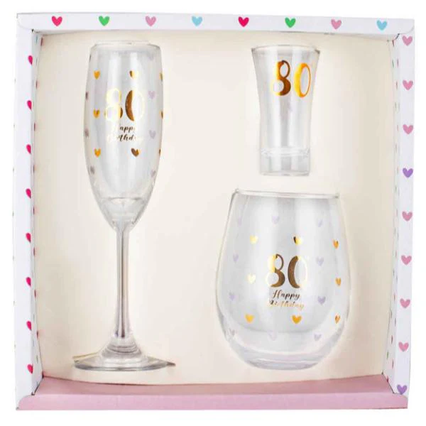 3 Pack 80th Birthday Glass Set