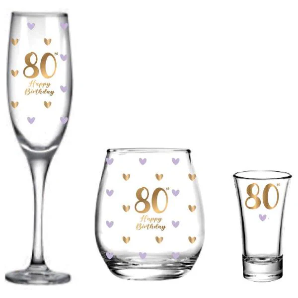 3 Pack 80th Birthday Glass Set - Image 2