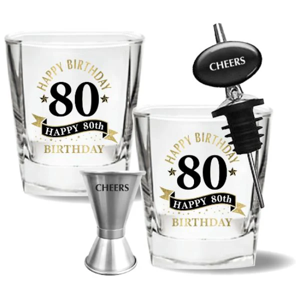 4 Pack Happy 80th Birthday Spirit Glass Gift Set - 260ml