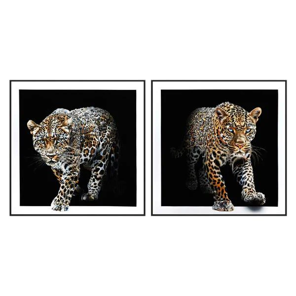 Acrylic Finish Silver Art Framed Diamante Leopard - 80cm x 80cm