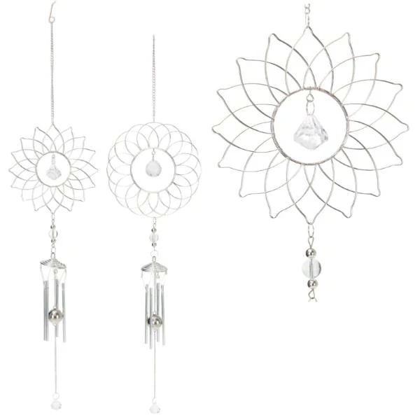 Silver Round Flower Wind Chime - 85cm