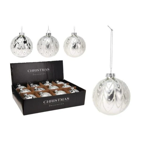 Silver Glass Bauble - 8cm