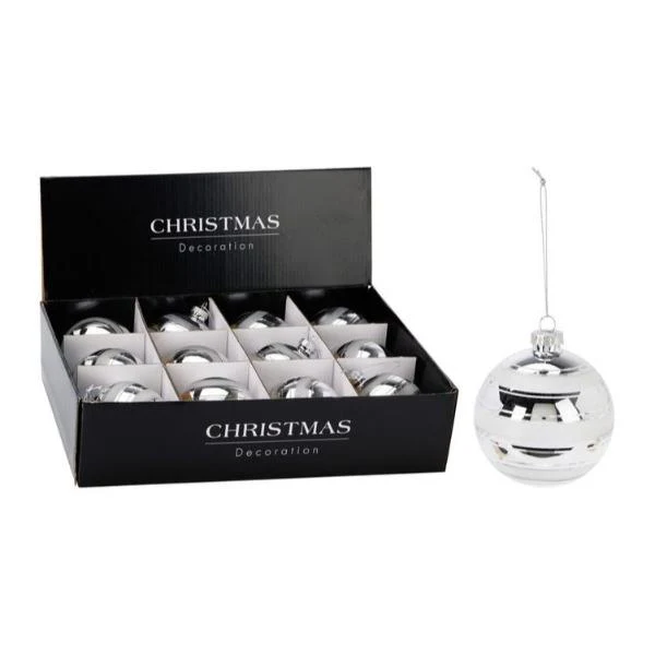 Silver Glass Bauble - 8cm