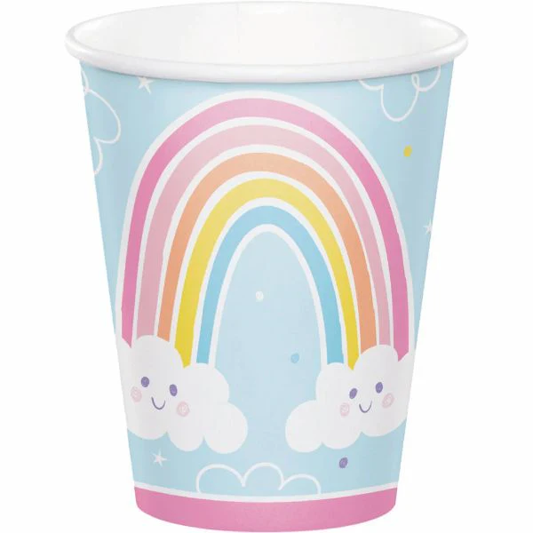 8 Pack Happy Rainbow Party Cups - 236ml