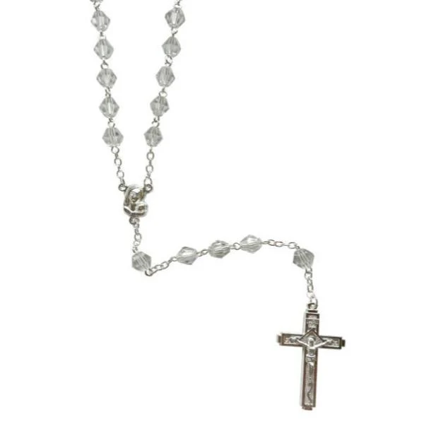 Clear Pointy Hexagon Glass Beads Madonna & Child - 0.8cm