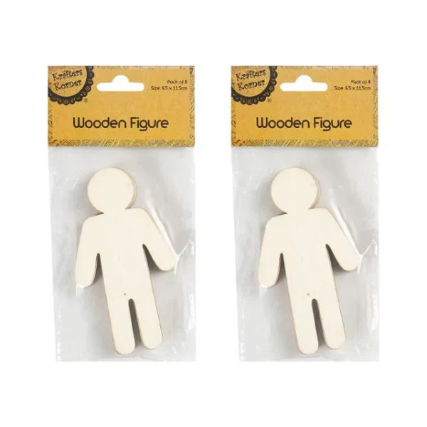 8 Pack Wooden Figure - 6.5cm x 11.5cm